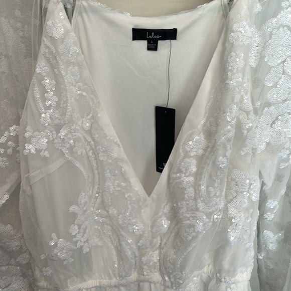 Celebrating Forever White Sequin Long Sleeve Romper - Picture 2 of 4